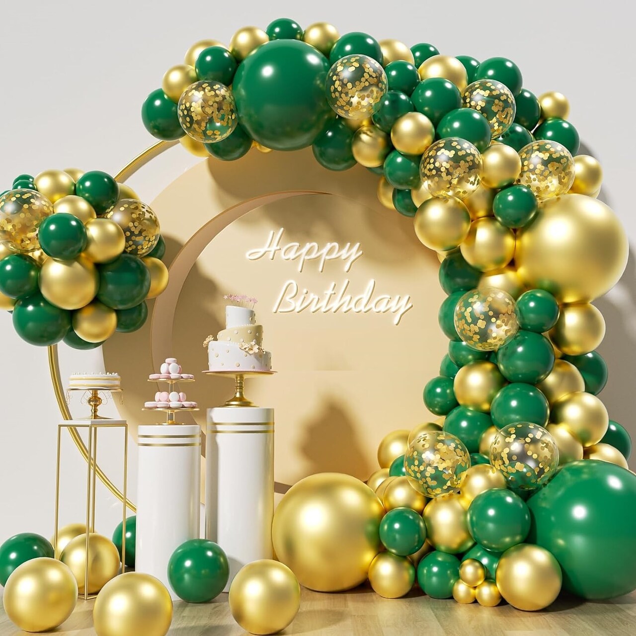 Green and Gold Balloon Arch Kit, 140Pcs Metallic Gold Balloon Emerald Forest Hunter Dark Green Balloon 18 12 10 5 Inch Different Size Balloons for Birthday Anniversary Jungle Party Decorations